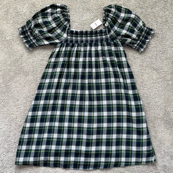 NWT American Eagle Outfitters Puff-Sleeve Plaid Smocked Babydoll Dress Tall - Picture 4 of 14